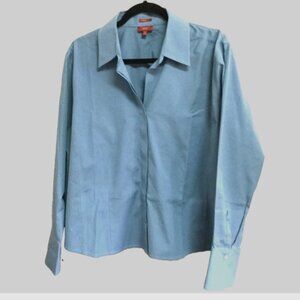 Talbots Women Size 18W Blouse Top Shirt Wrinkle Resistant Blue Button Front